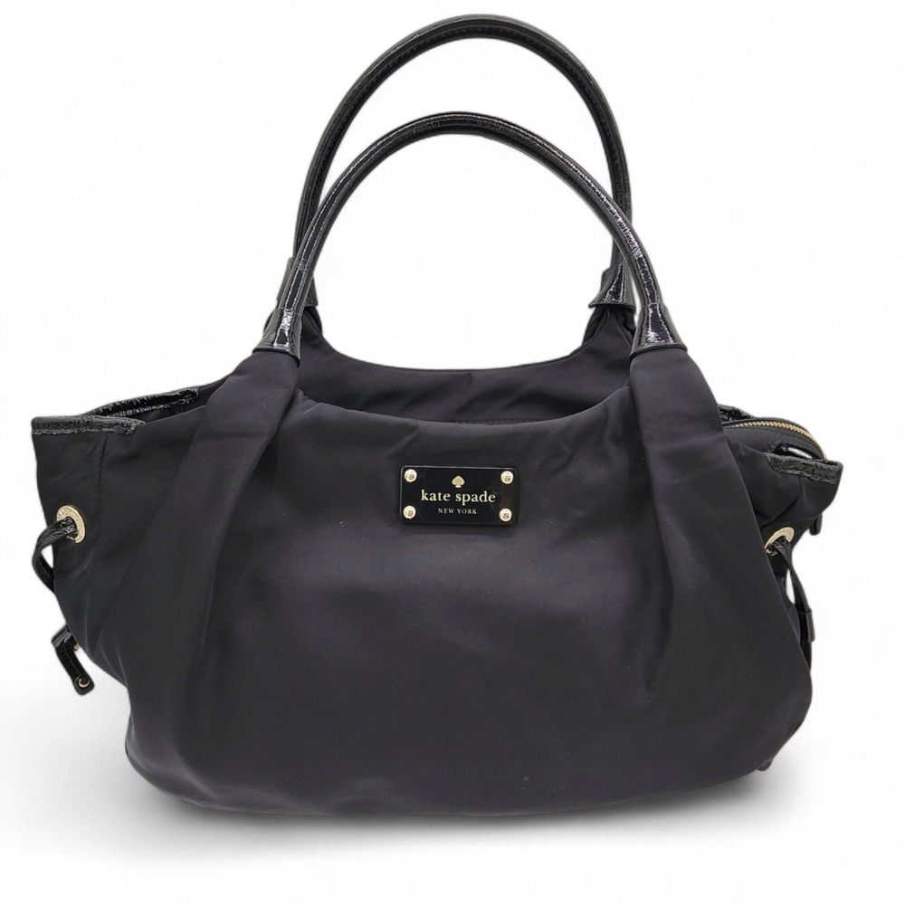 Kate Spade‎ New York STEVIE Classic Black Nylon/Patent Trim Hobo Bag Purse READ